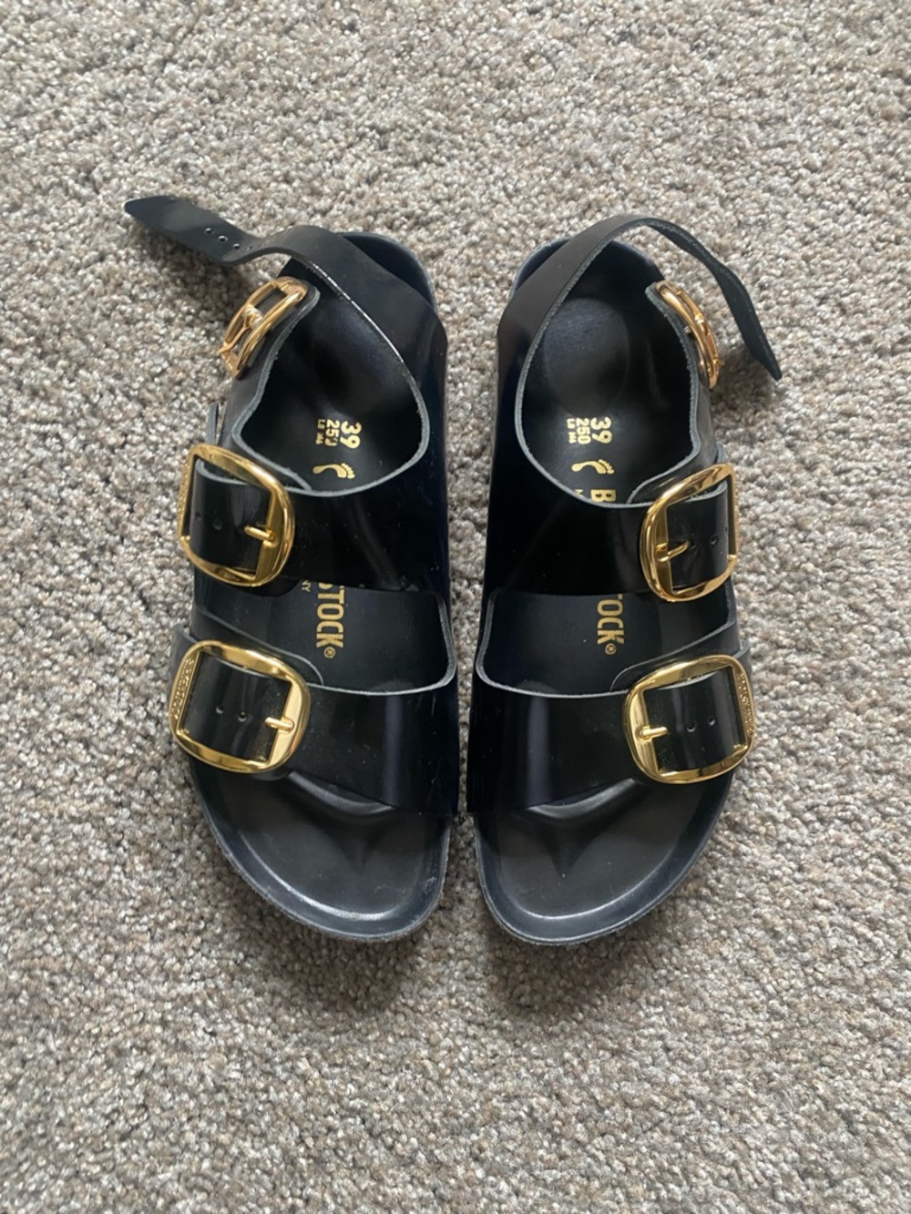 Birkenstock Black Sandals with Gold Buckles